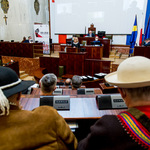 widok sali Sejmu z oddali - na mównicy przemawia kobieta, w ławach zasidają ludzie